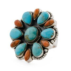 SHIVAM Multi Gemstone/Silver Made In India Sterling Silver Turquoise Ring